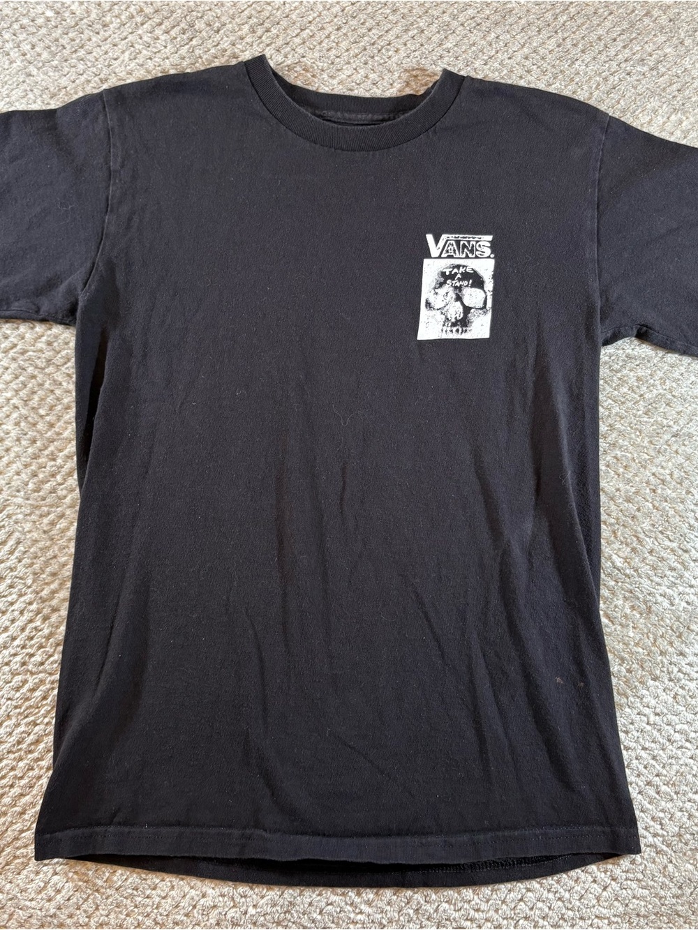 Vans Women’s S Black Short-Sleeve Skateboarding Tee with White Chest Graphic - Picture 2 of 7